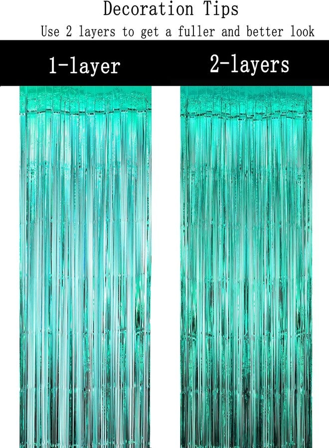 LUDALY Foil Metallic Tinsel Fringe Big Size Curtains for Birthday, Anniversaries, Graduation, Retirement, Baby Shower Decoration Pack of 2 (Turquoise) - Image 3